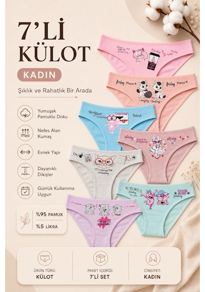 Nicoletta Mıxcolor Kadın Külot 7'li Paket Baskılı
