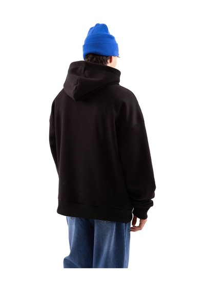 Flaw Death Baskılı Siyah Oversize Hoodie-siyah Siyah