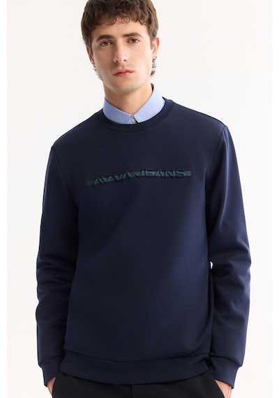 Avva Erkek Lacivert Bisiklet Yaka Pamuklu Bi-stretch Baskılı Regular Fit Sweatshirt A52y1210