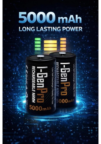 Batteries Pro Hr14 C Orta Boy 5000 Mah Şarj Edilebilir C Boy 1.2v Ni-mh Şarjlı Pil 2'li Paket
