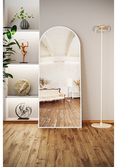 Evdemo Pamir Beyaz Metal Çerçeveli Ayaklı Oval Boy Aynası 180x70 Cm Beyaz