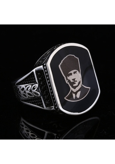 Fkgümüş 925 Ayar Gümüş Başak Desenli Atatürk Erkek Yüzük Silver