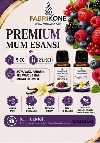 Premium Mum Esansı 5 Cc 2'li Set - Orman Meyvesi, Vanilya - Soya Wax, Parafin, Jel Wax Ve Bal Mumu Uyumlu Bkfab2omvn5 Karışık