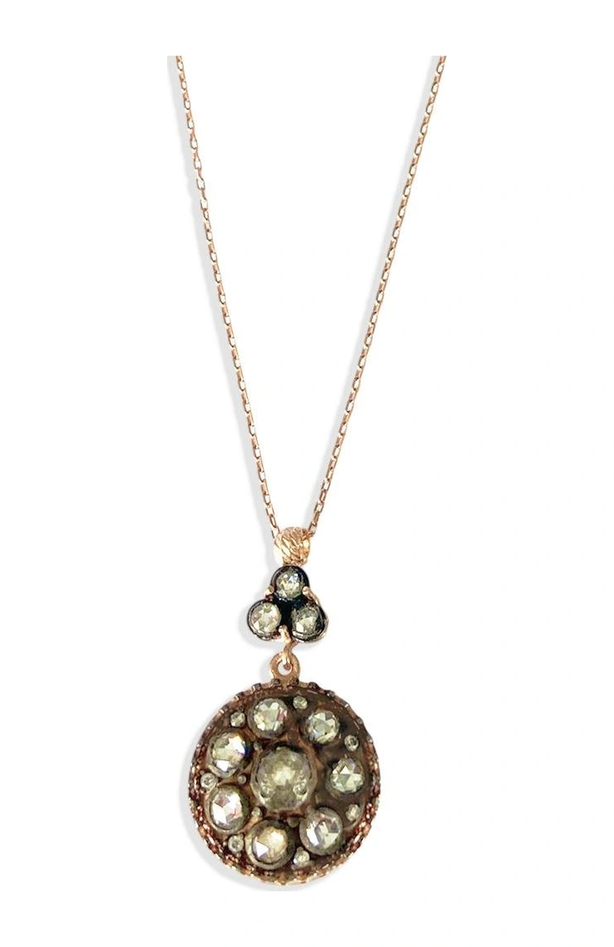 Elmas Montür Yuvarlak Rose Gold Gümüş Kolye Gümüş