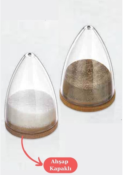 Flosoft Ahşap Kapaklı 2 Li Mika Tuzluk Biberlik Takımı, Tuz Karabiber Baharat Sunum Seti