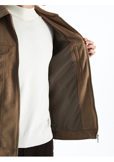 Lcw Vision Kahverengi Slim Fit Gömlek Yaka Süet Erkek Ceket