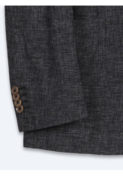 Kip Siyah Desenli Modern Fit Keten Karışımlı Takım Elbise