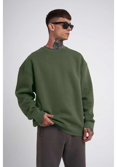 Erkek Bisikilet Yaka 3 İplik Pamuklu Sweatshirt - Haki