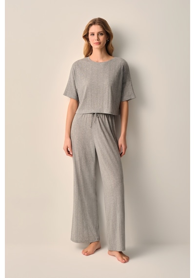 Suwen Dora Pamuklu Pijama Takımı Sh2663466051 Gri Melanj