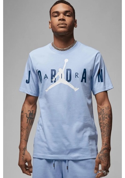 Nike Jordan Air Stretch Mens Ss Crew Blue Logolu Erkek Tişört Mavi Mavi