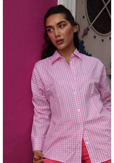 Madmext Pembe Pötikareli Uzun Kollu Kadın Gömlek Mg2386 Pembe