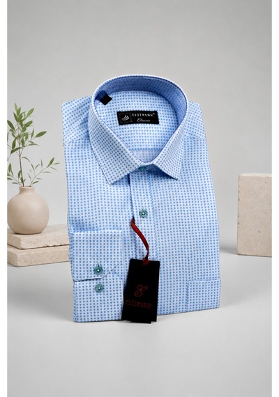 Elitpark Exclusive Square Uzun Kollu Pamuklu Cepli Rahat Kalıp Premium Erkek Gömlek Açık Mavi