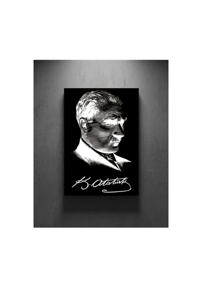 Atatürk İmzalı Siyah Beyaz Dekoratif Tablo Ahşap & Metal Duvar Tablosu Modern & Minimal Tasarım