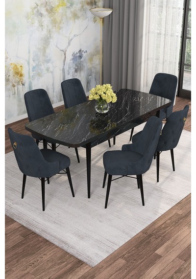 Mona Siyah Mermer Desen 80x132 Açılabilir Mdf Masa Yemek Odası Takımı, Mutfak Takımı 6 Adet Sandalye Siyah Mermer - 6 Antrasit - Siyah Ayak Mona Siyah Mermer Desen 80x132 Açılabilir Mdf Masa Yemek Odası Takımı, Mutfak Takımı 6 Adet Sandalye Siyah Mermer - 6 Antrasit - Siyah Ayak