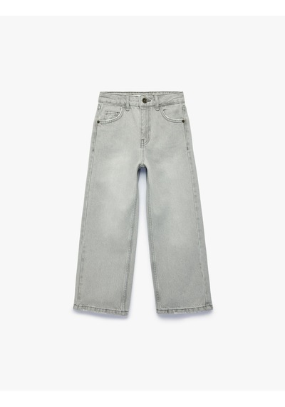 Koton Pamuklu Geniş Paça Denim Pantolon Gri 7wkg40016ad