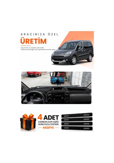 Peugeot Partner Ekranlı Kpksız 2010-2014 Uyumlu Torpido Koruma Örtüsü Oto Kılıfı - Siyah