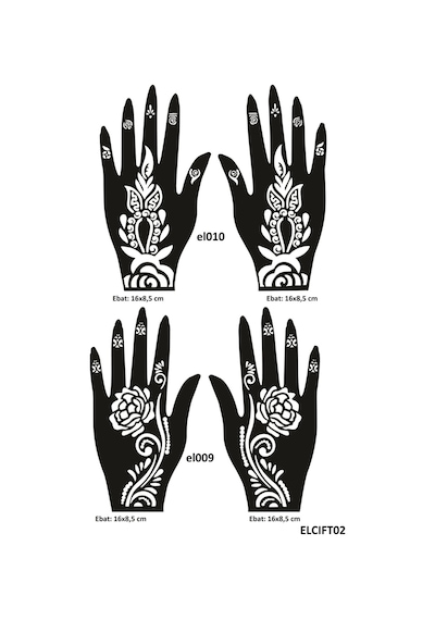 Airbrush Tattoo Güllü Desenler 4'lü + El Kına Kına Kalıpları Sadece Kalıp Seti 2'li