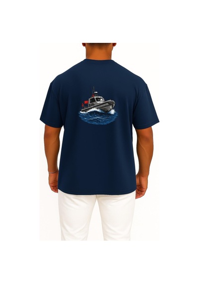 Bahriyeli Collection Oversize Kb4319 Sahil Güvenlik Botu Cep Ve Sırt Baskılı Unisex T-shirt Lacivert