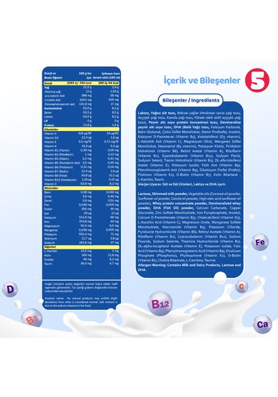 Bebehum 5 Numara Teneke Devam Sütü 2 Yaş+ 400 gr x 12 Adet