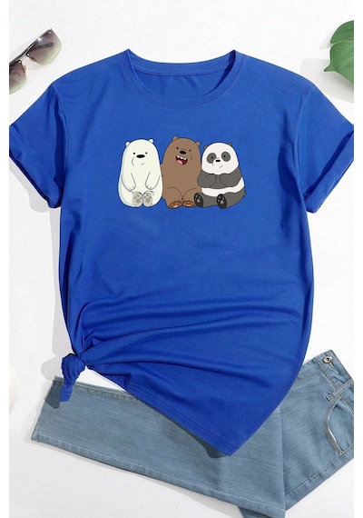 Unisex Kafadar Ayılar Tasarım Tshirt Mavi