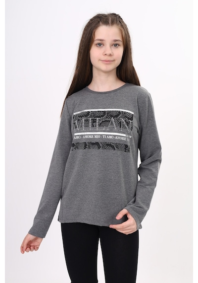 Toontoy Kız Çocuk Milan Baskılı Sweatshirt Antrasit Melanj