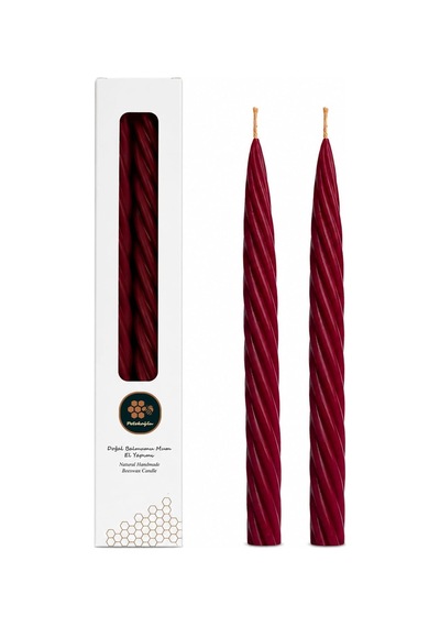 Bordo Balmumu Mum 2 Adet 27.5 Cm Kalın Burgulu Şamdan Mumu Dekoratif Noel Ve Yılbaşı Mumu Diğer
