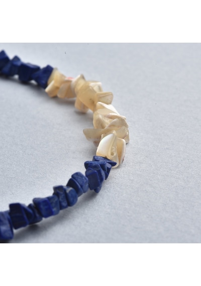 14 Ayar Altın Kaplama Doğal Lapis Lazuli Ve Beyaz Kırık Taş Gümüş Bileklik - Bs00100 Altın