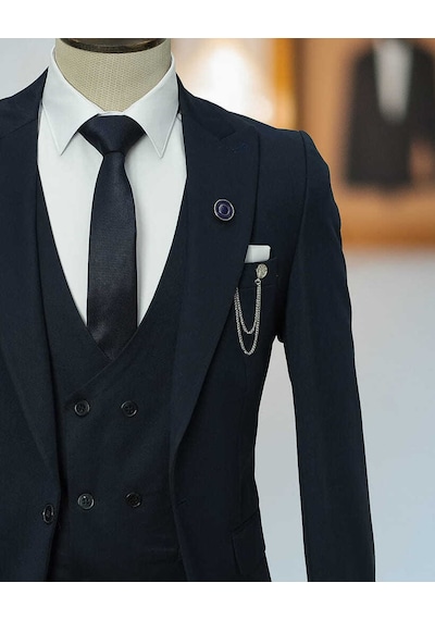 Beystil Sivri Yaka Lacivert Takım Elbise Nikol04 - Slim Fit Lacivert