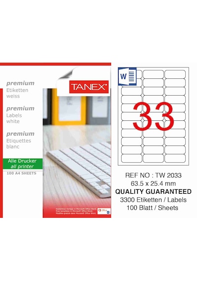 Tanex Tw-2033 63.5X25.4 MM Laser Etiket 100 Ad.