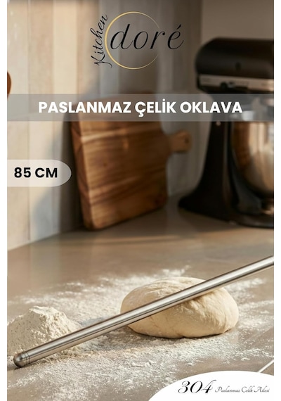 85 Cm Gümüş Tasarım Paslanmaz Çelik Oklava 304 Çelik Ince Hamur Açmaya Uygun Ağırlık Dengeli Me Diğer