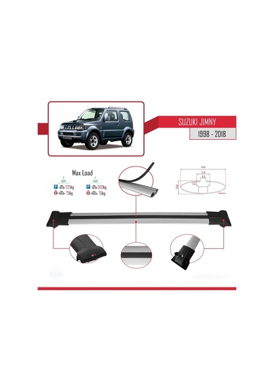 Suzuki Jimny 1998-2018 Arası İle Uyumlu Fly Model Ara Atkı Tavan Barı Gri 3 Adet Bar