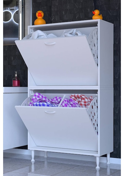 Deniz 2 Katlı Kirli Sepeti, Çok Amaçlı Banyo Dolabı - 80 X 138 X 32,5 Cm 80 Cm