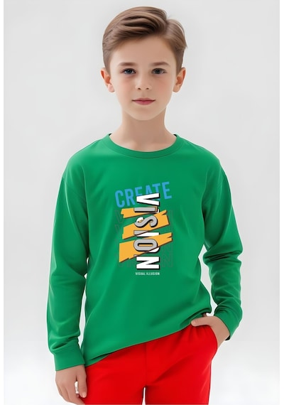 Panios Kids Create Vision Baskılı Erkek Çocuk Yuvarlak Yaka Yeşil Sweatshirt Yeşil