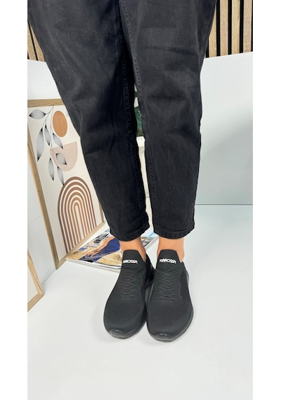 Günlük Unisex Sneaker Slip-on Nefes Alabilen Hafif Yürüyüş Bağcıksız Esnek Spor Ayakkabı 041f Siyah