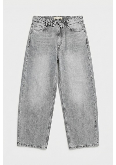 Itsbasic Kadın Gri 4s6-12 Straight Fit Kemer Detaylı Özel Tasarım Denim Jean