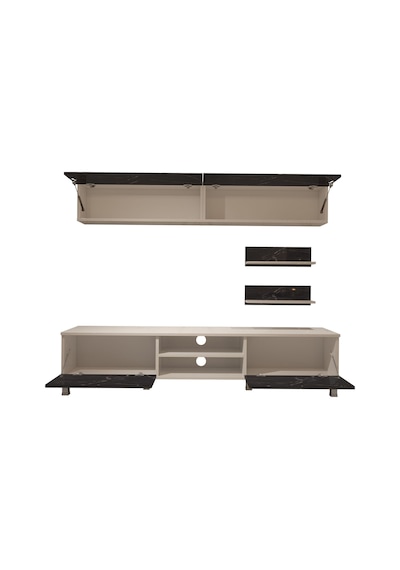 Decoraktiv Eko 5 Mdf Dvd Krom Ayaklı Tv Ünitesi Tv Sehpası Beyaz - Siyah Mermer