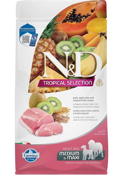 N&D Tropical Selection Düşük Tahıllı Domuz Etli Tropikal Meyveli Orta Büyük Irk Yetişkin Köpek Maması 2 KG