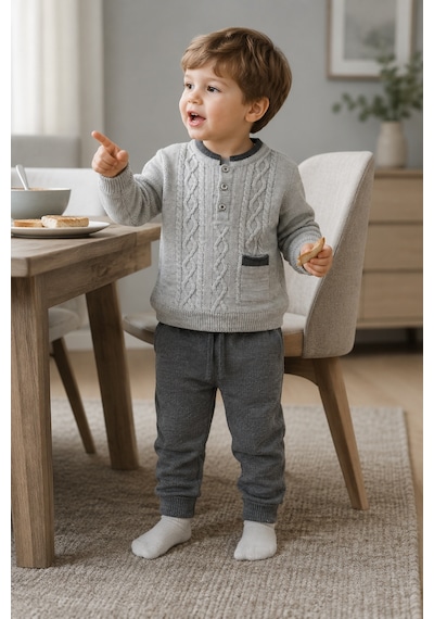Babyhola Erkek Bebek Triko Kazak Pantolon Takım 23124 Gri