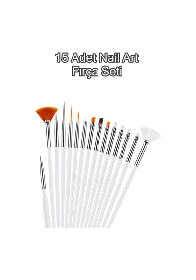 15 Adet Nail Art Dizayn Ve Jel Fırça Seti Tırnak Süsleme Fırça Seti Beyaz
