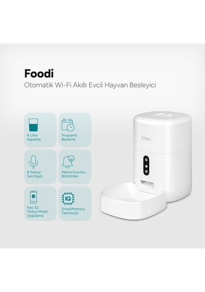 Ttec Foodi Uzaktan Kontrol Edilebilen Otomatik Wi-fi Akıllı Kedi Köpek Besleyici 4 L