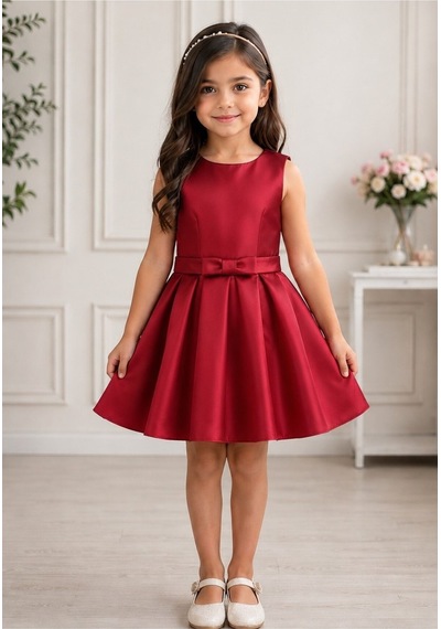 Miço Kids Kız Çocuk Kolsuz Pile Kloş Abiye Elbise Kırmızı