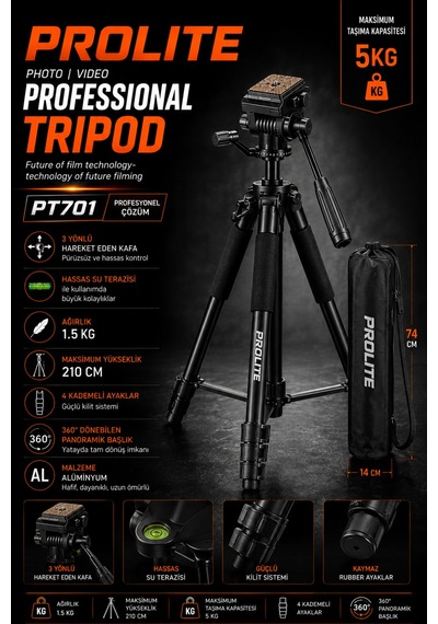 Professional Lighting Hidrolik Kafa Video Kamera Pr701 Tripod 5 Kg Taşıma Kapasite 210 Cm Dslr Fotoğraf Makinası Projeksiyon Dürbün Teleskop Professional Lighting Hidrolik Kafa Video Kamera Pr701 Tripod 5 Kg Taşıma Kapasite 210 Cm Dslr Fotoğraf Makinası Projeksiyon Dürbün Teleskop