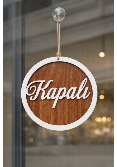 Üç Katlı El Yazılı Modern Açık/kapalı Tabelası - Ceviz