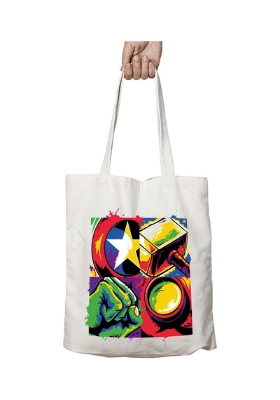 Art Hediye Marvel Avengers Simgeler İki Tarafı Kalıcı Baskılı Yıkanabilir Okul Plaj Omuz Bez Çantası Çok Renkli