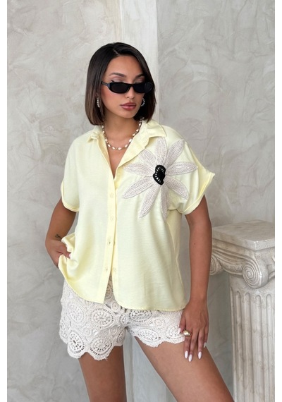Verymoda Çiçek Detaylı Gömlek D2890 Sarı
