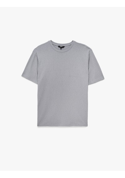 Koton Kısa Kollu Dokulu Bisiklet Yaka Slim Fit Tişört Gri 6sam10098mk