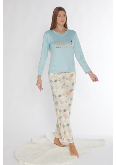 Uzun Kol Pijama Takım Viskon Mevsimlik Alperi 790-310 Mavi
