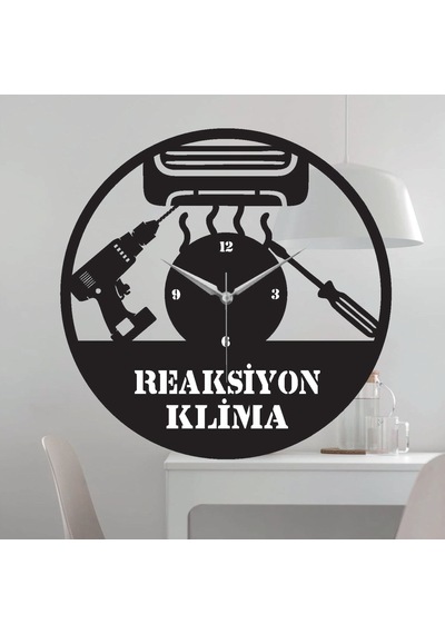 Klima Temalı Ahşap Duvar Saati Siyah