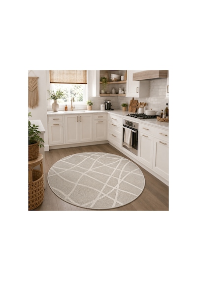 Modern Sisal 8002 Bej Krem Daire Leke Tutmayan Kaymaz Taban Salon Mutfak Koridor Balkon Halısı Bej - Krem