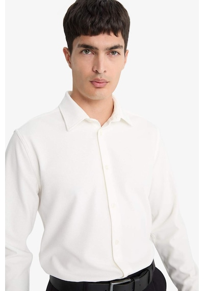 Defacto Slim Fit Dar Kesim Polo Yaka Penye Uzun Kollu Gömlek E9061ax25auwt32 Beyaz